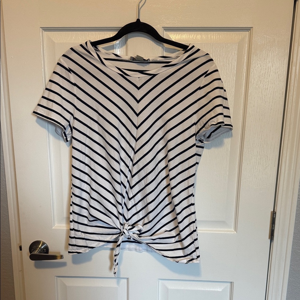 Charlie Paige Black & White Striped Tie-Front Tee